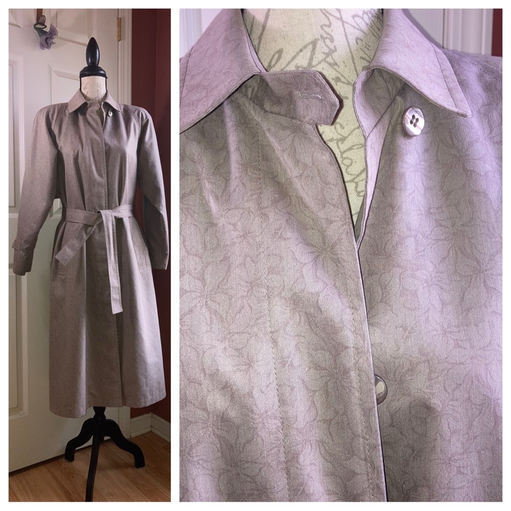 Vintage London Fog Floral Belted Trenchcoat Classic Outerwear sz 8 Petite